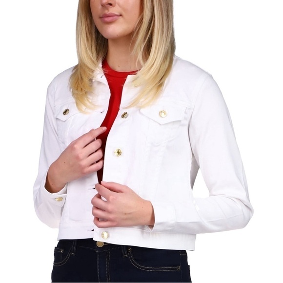 MICHAEL MICHAEL KORS WHITE DENIM SHORT TRUCKER JACKET MEDIUM - Picture 1 of 12
